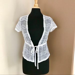 Studio 1940 White Lace Short Sleeve Cardigan